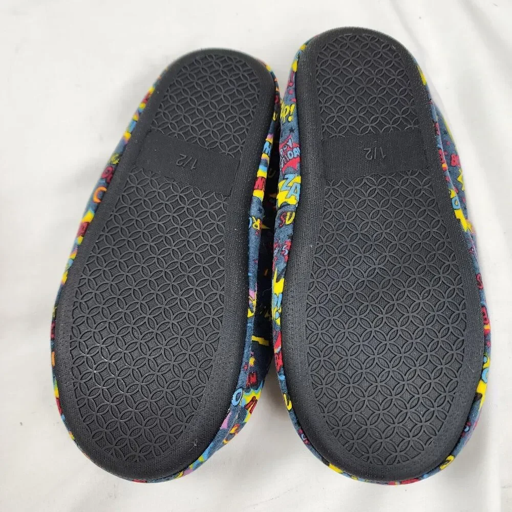 Big Kids Boy's Size 1-2 Warm Plush Indoor Slippers with Memory Foam Slip-on